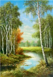 Постер пейзаж березы река картины текстурная бумага
